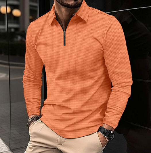 Men's Slim Fit Lapel Long Sleeve Polo Collar Shirt