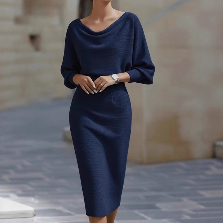 Women's Knit Batwing Sleeve Bodycon Midi Dress Cowl Neck Fitted Sweater Dress