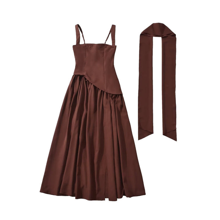 Women's Maxi Dress Square Neck Choker Strap High Split Formal Gown