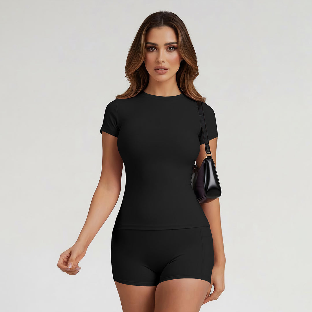Women's Quick-Dry Training Workout Top & Bike Shorts Set