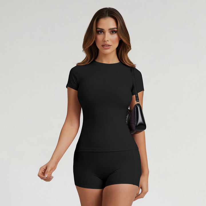 Women's Quick-Dry Training Workout Top & Bike Shorts Set