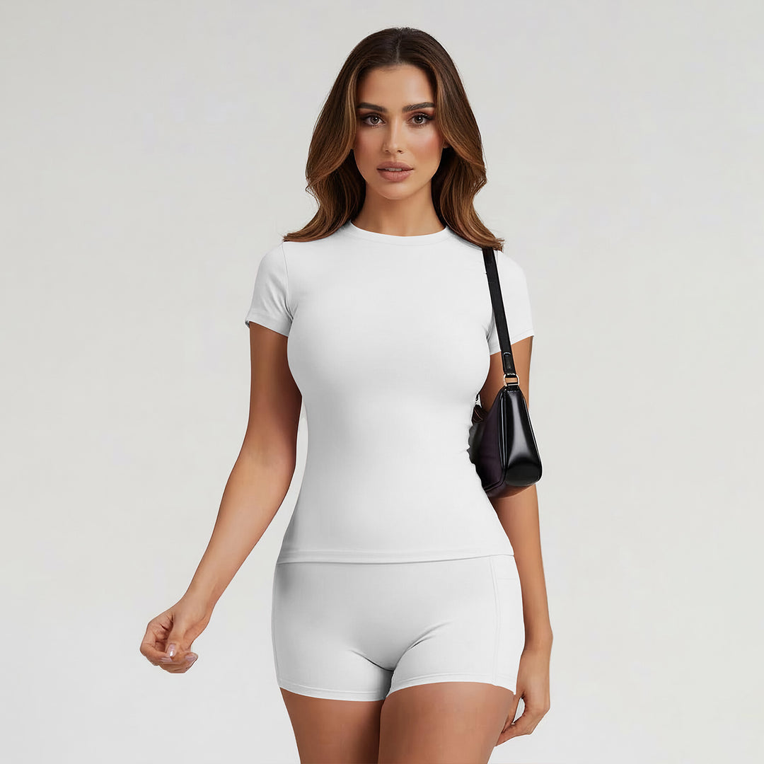 Women's Quick-Dry Training Workout Top & Bike Shorts Set