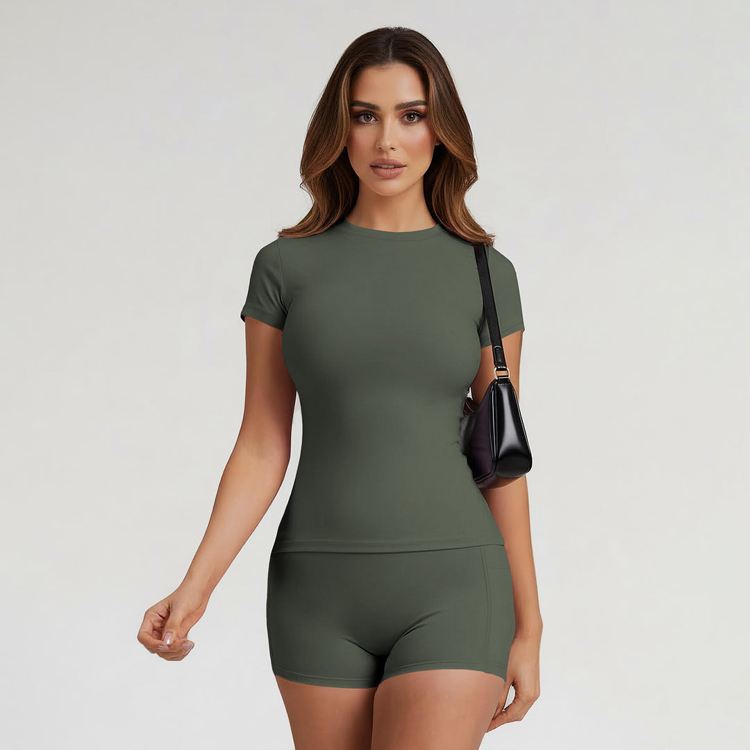 Women's Quick-Dry Training Workout Top & Bike Shorts Set