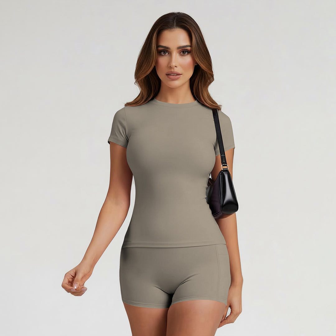 Women's Quick-Dry Training Workout Top & Bike Shorts Set