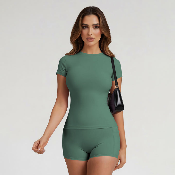 Women's Quick-Dry Training Workout Top & Bike Shorts Set