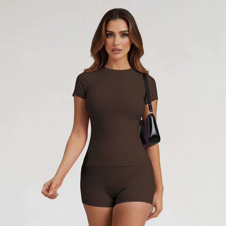 Women's Quick-Dry Training Workout Top & Bike Shorts Set