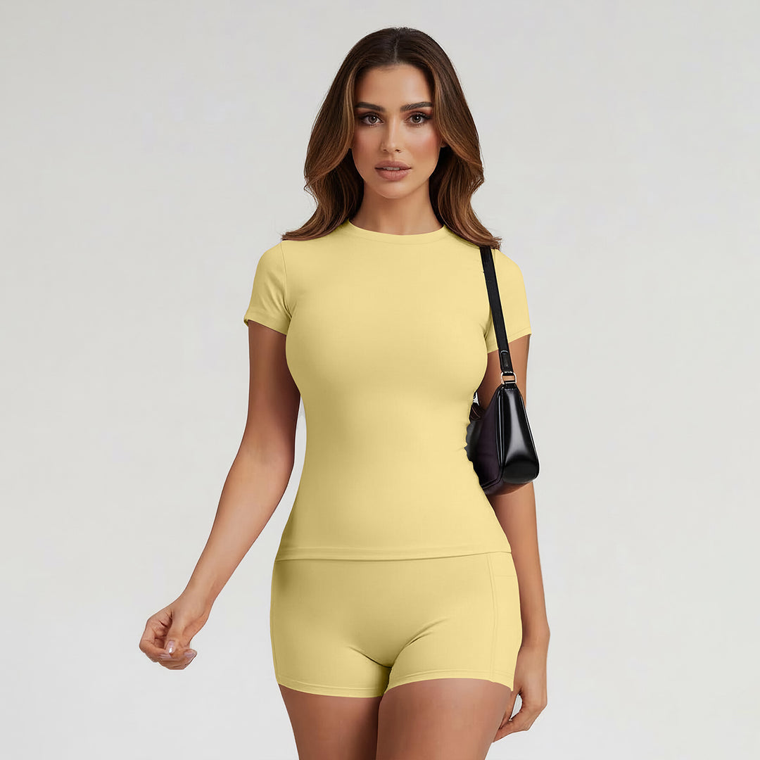 Women's Quick-Dry Training Workout Top & Bike Shorts Set