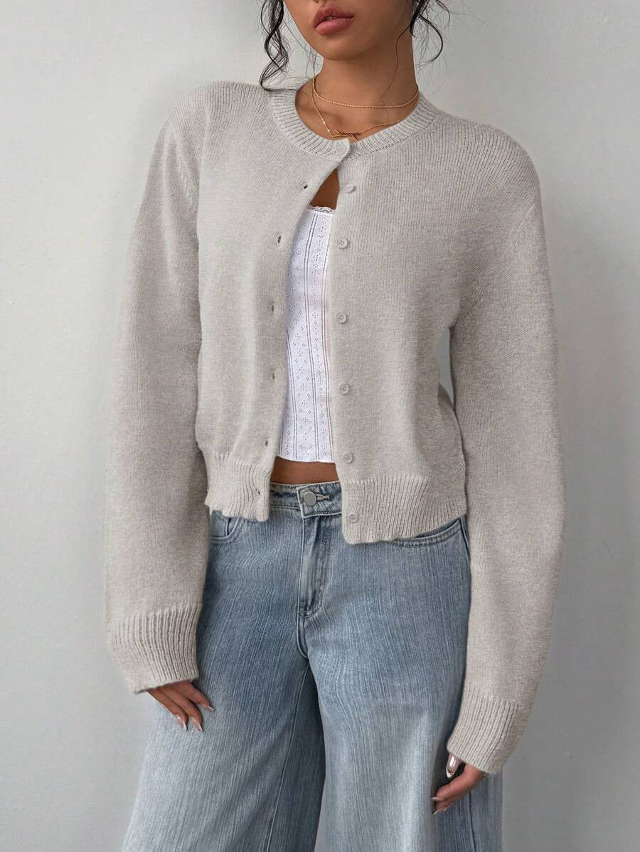 Women's Cropped Cardigan – Soft Knit Button Up Crew Neck Casual Knitwear