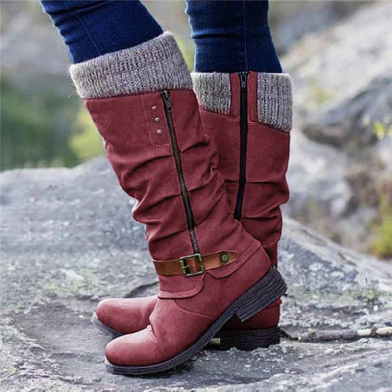 Women'S Side Zipper Wool Stitching Boots