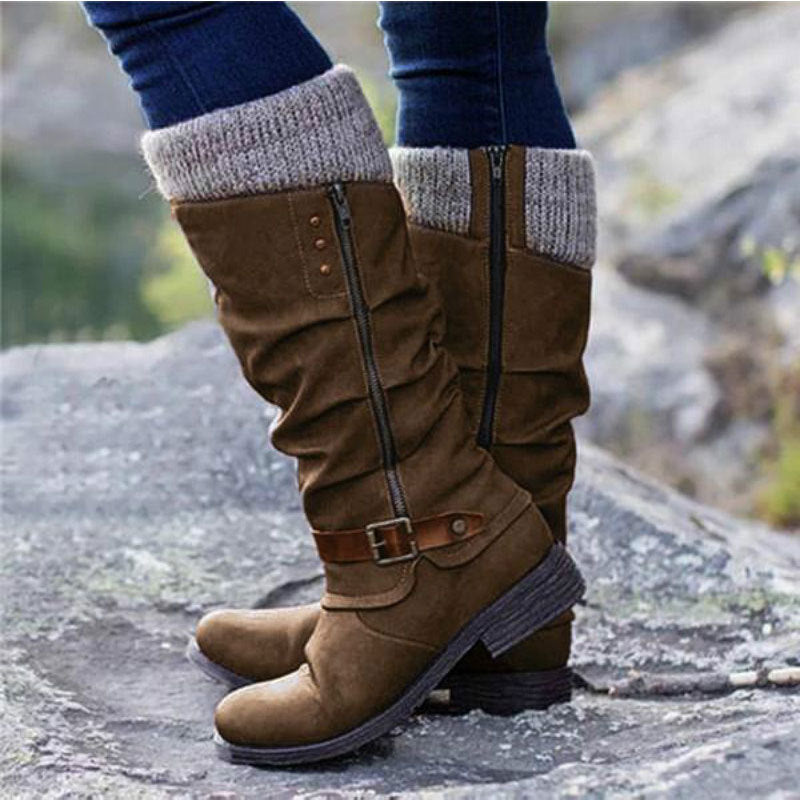 Women'S Side Zipper Wool Stitching Boots