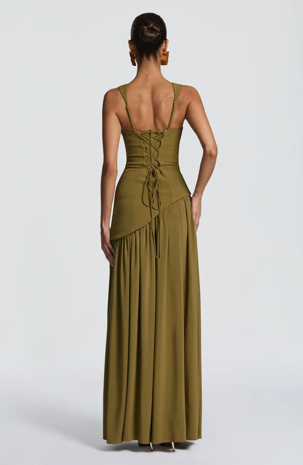 Women's Maxi Dress Square Neck Choker Strap High Split Formal Gown